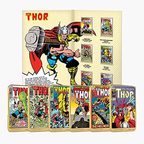 6 24K Kaplama Çizgi Roman Kapakları Külçe Koleksiyonu Göz Kamaştırıcı Renklerde Thor, 2,36” x 1,58” x 0,12” - Koleksiyon Albümü ve