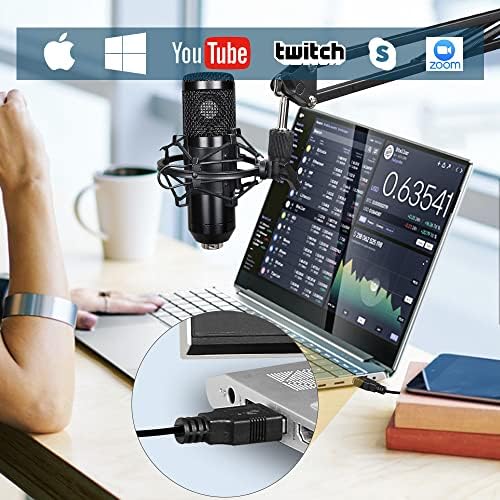 Podcast Mikrofon Profesyonel 192 kHz/24BİT USB Kondenser Kardioid PC Mikrofon, YouTube için Kayıtlar, Akış, Oyun, Müzik Kaydı, Seslendirme,