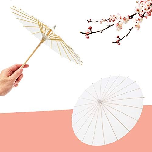 Gogmooi 10 Adet Kağıt Şemsiye Şemsiye Beyaz ve 10 Adet El Fan Beyaz DIY Zanaat Kitleri için Ev, düğün Hediyesi, parti, DIY Dekorasyon