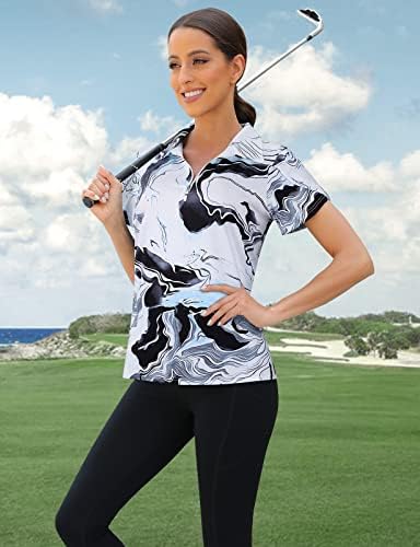 Viracy Bayan Golf polo gömlekler 1/4 Zip Up Örtüşme Kısa Kollu Hızlı Kuru Egzersiz Tops