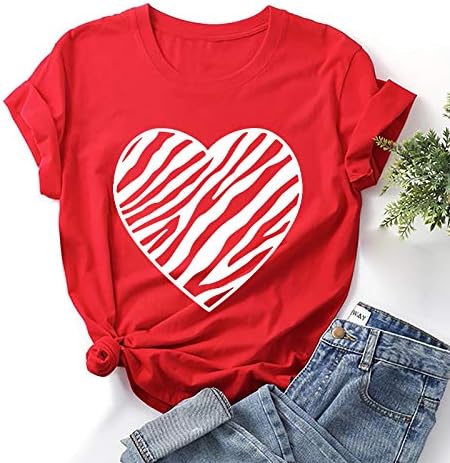 Sevgililer Gömlek Kadınlar için Aşk Kalp Baskı Üstleri Yaz kısa kollu tişört Grafik Üstleri Rahat Şık Bluzlar Artı Boyutu