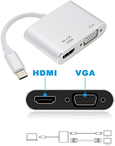 Aletlerin Efendisi USB C'den HDMI VGA Adaptörüne 2'si 1 arada USB 3.1 Tip C'den VGA HDMI 4K Video Dönüştürücüye MacBook Pro/Air ile