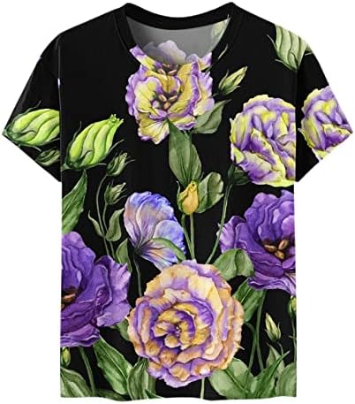 Bayan Crewneck Tekne Boyun Pamuk Grafik Şakayık Baskı Çiçek Gevşek Fit Rahat Fit Brunch Bluz Tshirt Bayanlar için