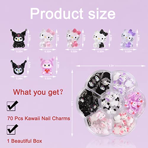 70 Adet Hello Kitty Tırnak Takılar Sevimli Reçine Tırnak Tasarımı Akrilik Tırnaklar için Kawaii Tırnak Takılar 3D Tırnak Mücevherleri