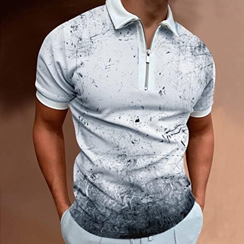 Erkekler Rahat Sıçrama Mürekkep Hipster Baskılı Fermuar Turn Down Yaka Bluz Kısa Kollu Üstleri Yaka Temel Sıkıntılı T Shirt Erkek