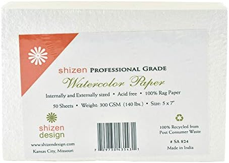 Shizen Design, Suluboya Kağıdı, Beyaz, Soğuk Pres, 5x7 Inç, 50 Yapraklık Paket, SA 824