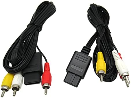 USonline911 2 Takım Siyah 2 Takım AC Adaptör Güç Kaynağı ve AV kablo kordonu ile Uyumlu Nintendo 64 N64 AV Ses Video A / V Kablosu