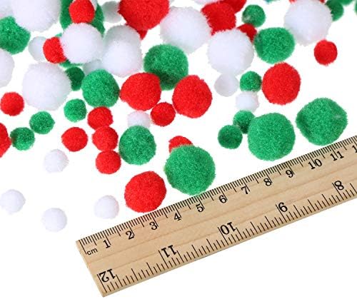 Sumınd 300 Adet Çeşitli Pom Poms Kabarık Pom Topları Küçük Zanaat Ponponlar DIY ve Süslemeleri, 3 Boyutları (Noel Renk Seti)