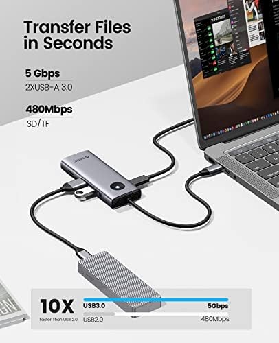 USB C Hub, ORICO 8-in-1 USB C Yerleştirme İstasyonu ile 4 K HDMI, 100 W Güç Teslimat, 2 USB Bağlantı Noktası 5 Gbps, SD&TF, 3.5 mm