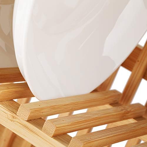 OKX Bambu Katlanabilir Bulaşık Kurutma Rafı, 2 Katmanlı Katlanabilir Bambu Bulaşık Kupası Kurutma Rafı Mutfak Eşyaları Sofra Takımı