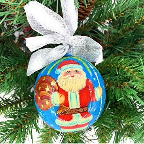 Asılı Noel Ağacı Topu Rus Noel Baba D 3,15 St. Petersburg'dan Rus Ustalar tarafından Oyulmuş ve Boyanmıştır. Tatil Evi Dekoru.Noel