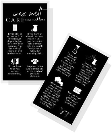 Crafters Fincan Balmumu Eriyik Bakım Talimat Kartı / 50 Paket | 2x3.5 inç inç Kartvizit Boyutu | El Yapımı Balmumu Eriyik Siyah Beyaz