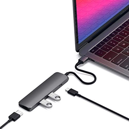 USB-C Geçişli, 4K HDMI, USB 3.0 özellikli Satechi İnce Tip-C Çoklu Bağlantı Noktası Adaptörü-2022 MacBook Pro/Air M2, 2020 MacBook