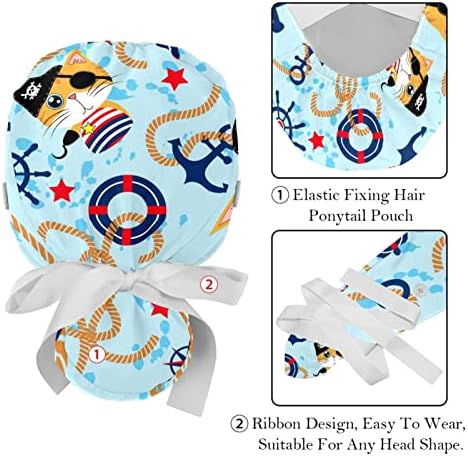 Yıldız Kedi Mavi Ayarlanabilir çalışma kapağı At Kuyruğu Tutucu ile, 2 Paket Fırçalama Kap Kabarık Şapka Erkekler ve Kadınlar için,
