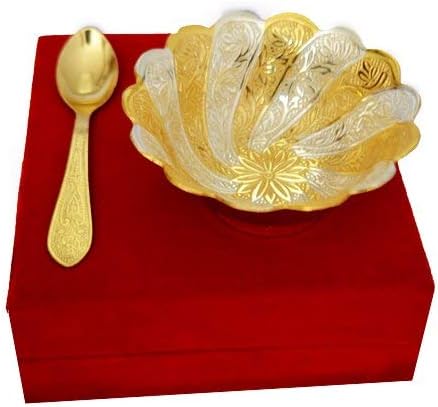 INSTA EL SANATLARI Antika Çiçek Gümüş ve Altın Kaplama Pirinç kaşıklı kase mutfak dekoru