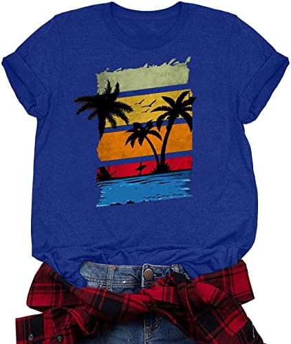 Yaz Moda Hawaiian Kadınlar için Tops Hindistan Cevizi Hurma Grafik Tees Kısa Kollu Gevşek Fit T-Shirt Yumuşak Yuvarlak Boyun Tee