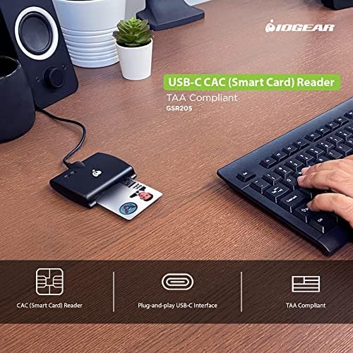 IOGEAR USB-C Ortak Erişim CAC Akıllı Kart Okuyucu-DOD-Devlet-Sağlık - TAA Uyumlu-V7 desteği.x n V8. USAccess Kişisel Kimlik Doğrulaması