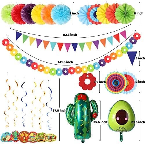 JOYIN 44 PCS Fiesta Parti Süslemeleri, Fiesta Balon Çelenk, kağıt yelpaze, Dize, Afiş, Asılı Swirls Dekor için Meksika Parti Malzemeleri,