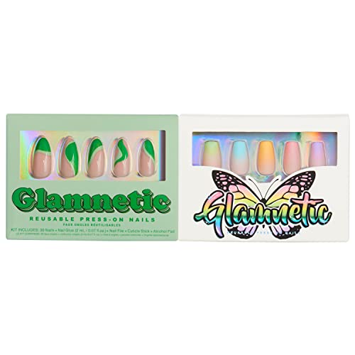 Glamnetic Press On Nails-Harika Yeşil ve Çift Gökkuşağı / Parlak, Yeniden Kullanılabilir, UV Kaplama Tırnaklar