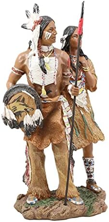 Ebros Hediye Renkli El Boyalı Gurur Tribal Kızılderili Kızılderili Çift Heykeli Kartal Savaşçı Mızrak Avcısı Karı Koca Aile Dekoratif