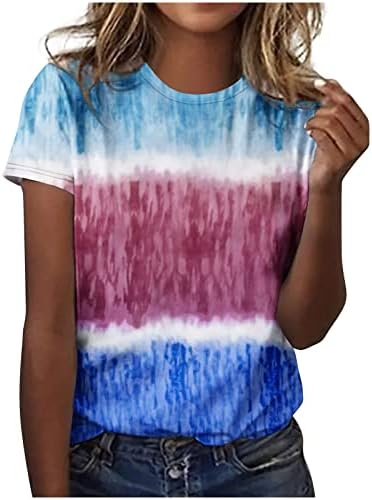 Colorblock Grafik Gömlek Bayan Yaz Sonbahar Kısa Kollu Tekne Boyun Çizgili Tüy Üst Tshirt Bayan Giyim PU