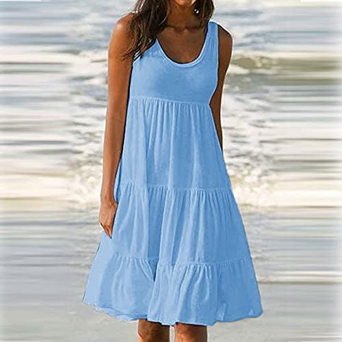 Kadın elbiseleri Kolsuz Midi askı elbise Scoop Boyun Pilili rahat elbise Fırfır Yaz Tankı Elbiseler Plaj Elbise