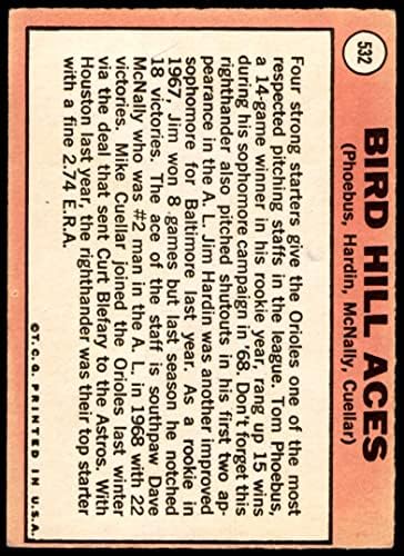 1969 Topps 532 Kuş Tepesi Asları Mike Cuellar / Jim Hardin / Dave McNally / Tom Phoebus Baltimore Orioles (Beyzbol Kartı) Dekanın