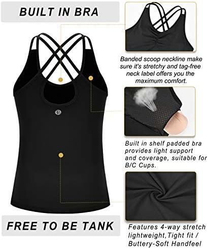 KOŞU kız Yoga Tankı Üstleri Kadınlar için Dahili Raf Sutyen B / C Bardak Strappy Geri Activewear Egzersiz Sıkıştırma Tops