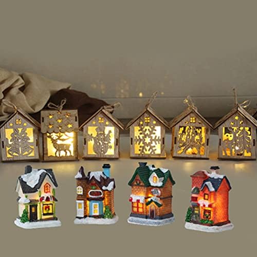 ULTNİCE Heykeli dekor Noel köy evi yaktı bina minyatür ışıklı ev minyatür ağacı Santa Kızak heykelcik Noel Süs led ışık Kapalı oda