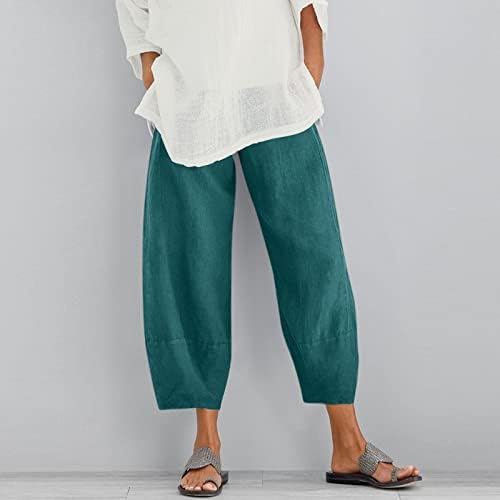Kadın Pamuk Keten kapri pantolonlar, Rahat Konfor Geniş Bacak Palazzo Yoga Kapriler Yaz Moda dökümlü cepli pantolon